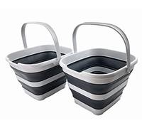 SAMMART 10L Collapsible Rectangular Handy Basket/Bucket (Grey/Charcoal Black (Set of 2))
