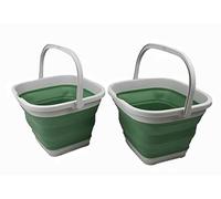 SAMMART 10L Collapsible Rectangular Handy Basket/Bucket (Grey/Dark Sea Green (Set of 2))