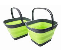SAMMART 10L Collapsible Rectangular Handy Basket/Bucket (Grey/Grass Green (Set of 2))