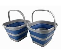 SAMMART 10L Collapsible Rectangular Handy Basket/Bucket (Grey/Mist Blue (Set of 2))