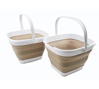 SAMMART 10L Collapsible Rectangular Handy Basket/Bucket (White/Latte (Set of 2))