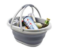 SAMMART 11L Collapsible Plastic Bucket - Flodable Basket with Handle - Portable Outdoor Picnic Basket/Storage Container - Foldable Shopping Bag - Pop Up Saving (Grey/Dark Grey)
