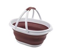 SAMMART 11L Collapsible Tub with Handle - Portable Outdoor Picnic Basket / Crater - Foldable Shopping Bag - Space Saving Storage Container (White/Dusky Pink, 1)