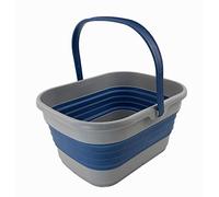 SAMMART 13L Collapsible Basket with Handle - Portable Outdoor Picnic Basket/Crater - Foldable Shopping Bag - Space Saving Storage Container (Grey/Mist Blue, 1)