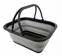 SAMMART 15L Collapsible Basket with Handle - Portable Outdoor Picnic Basket/Crater - Foldable Shopping Bag - Space Saving Storage Container (Black/Alloy Grey)