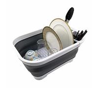 SAMMART 15L Collapsible Dish Drainer - Foldable Drying Rack - Portable Dinnerware Organizer - Space Saving Kitchen Storage Tray (White/Steel Grey)