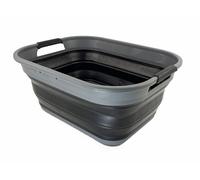 SAMMART 19.5L Collapsible Plastic Storage Basket - Foldable Pop Up Storage Container - Portable Washing Tub - Save space Hamper/Basket - Outdoor Storage Tub (Dark Grey/Black)