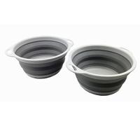 SAMMART 2.6L Collapsible Tub - Foldable Dish Tub - Portable Washing Basin - Space Saving Plastic Washtub (Gray, 2)