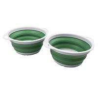 SAMMART 2.6L Collapsible Tub - Foldable Dish Tub - Portable Washing Basin - Space Saving Plastic Washtub (Grey/Dark Sea Green (Set of 2))