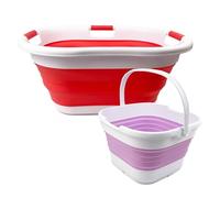 SAMMART 2 pcs Set: 40L Collapsible Plastic Laundry Basket/Washing Tub & 9.5L Collapsible Rectangular Bucket (Coral Pink+Pale Purple, Laundry Basket+Bucket)