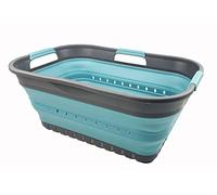 SAMMART 21L Super Mini Collapsible 3 Handled Plastic Basket - Foldable Pop Up Storage Container/Organizer - Space Saving Hamper/Basket (Grey/Crystal Blue)