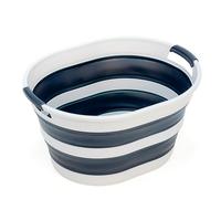 SAMMART - 23L Collapsible Plastic Laundry Basket - Oval Tub/Basket - Foldable Storage Container/Organizer - Portable Washing Tub - Space Saving Laundry Hamper (1, Grey/Slate Grey)