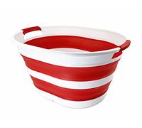SAMMART 23L Collapsible Plastic Laundry Basket - Oval Tub - Foldable Storage Container/Organizer -Portable Washing Tub -Space Saving Laundry Hamper (White/Viva Magenta)