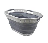 SAMMART 25L Collapsible Plastic Laundry Basket - Foldable Pop Up Storage Container/Organizer - Portable Washing Tub - Space Saving Hamper/Basket (1, Grey/Dark Grey)