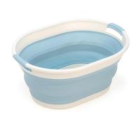 SAMMART 28L Collapsible Plastic Laundry Basket - Oval Tub/Basket - Foldable Storage Container/Organizer - Portable Washing Tub - Space Saving Laundry Hamper (1, Grey/Sterling Blue)