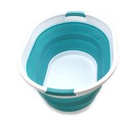SAMMART 28L Collapsible Plastic Laundry Basket - Oval Tub/Basket - Foldable Storage Container/Organizer - Portable Washing Tub - Space Saving Laundry Hamper, Water capacity 22L (Bright Blue)