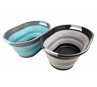 SAMMART 28L Oval Set of 2 Collapsible Plastic Laundry Basket - Foldable Pop Up Storage Container/Organizer - Portable Washing Tub - Space Saving Hamper/Basket (Alloy Grey + Crystal Blue)