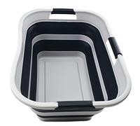 SAMMART 29L Collapsible Plastic Laundry Basket-Foldable Pop Up Storage Container/Organizer-Portable Washing Tub-Space Saving Hamper/Basket-Basket-Water capacity 24L (1, Grey/Slate Grey)