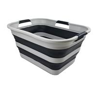 SAMMART 30L Collapsible Plastic Laundry Washing Tub- Foldable Laundry Basket/Organizer-Portable Washing Tub/Container-Pop Up Saving Hamper-Water Capacity 24L (Grey/Slate Grey)
