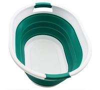 SAMMART 32L Collapsible Plastic Laundry Basket - Foldable Pop Up Storage Container/Organizer - Portable Washing Tub - Space Saving Hamper, Water Capacity: 24L (1, White/Dark Green)