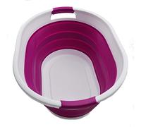SAMMART 32L Collapsible Plastic Laundry Basket - Foldable Pop Up Storage Container - Portable Washing Tub - Space Saving Hamper, Water Capacity: 24L (1, White/Purple)