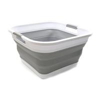 SAMMART 32L Collapsible Plastic Laundry Basket - Square Tub/Basket - Foldable Storage Container/Organizer - Portable Washing Tub - Space Saving Laundry Hamper (Grey)