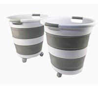 SAMMART 34L Collapsible Plastic Laundry Basket with Wheels - Foldable Pop Up Storage Container/Organizer with wheels (Grey (Set of 2))