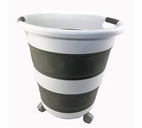 SAMMART 34L Collapsible Plastic Laundry Basket with Wheels - Foldable Pop Up Storage Container/Organizer with wheels (Grey)