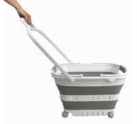 SAMMART 35L Collapsible Plastic Laundry Basket with Handle and Wheels - Foldable Pop Up Storage Container/Organizer with handle and wheels - Space Saving (1, White/Grey)