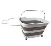 SAMMART 35L Collapsible Plastic Laundry Basket with Handle and Wheels - Foldable Pop Up Storage Container/Washing Tub - Space Saving (1, White/Grey)