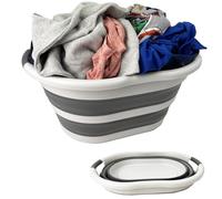 SAMMART 36L (9.5 gallon) Collapsible Plastic Laundry Basket - Oval Tub/Basket - Foldable Storage Container/Organizer - Portable Washing Tub - Space Saving Laundry Hamper (1, Grey/Steel Grey)
