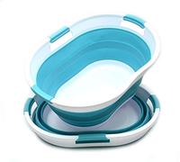 SAMMART 36L Collapsible 3 Handled Plastic Laundry Basket-Foldable Pop Up Storage Container-Portable Washing Tub-Space Saving Basket/Water Capacity 27L (Bright Blue (Set of 2))