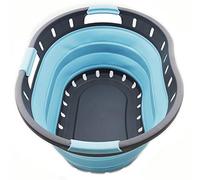 SAMMART 36L Collapsible 3 handled Plastic Laundry Basket - Oval Tub/Basket - Foldable Storage Container/Organizer - Portable Washing Tub - Space Saving Laundry Hamper (Grey/Sea Angel)