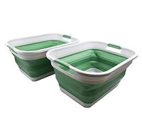 SAMMART 36L Collapsible Plastic Laundry Basket - Foldable Pop Up Storage Container/Organizer - Portable Washing Tub - Space Saving Hamper/Basket (Grey/Dark Sea Green (Set of 2))