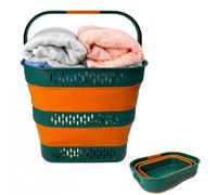 SAMMART 38L Collapsible Laundry Basket - Foldable Pop-Up Storage Container/Organizer-Portable Space Saving Hamper, Measure 44.6x33.8x40cm/9.6cm Expanded/Collapsed (1, Teal Green/Autumn leaf)