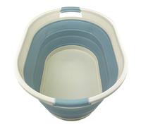SAMMART 39L Collapsible Plastic Laundry Basket - Oval Tub/Basket - Foldable Storage Container/Organizer - Portable Washing Tub - Space Saving Laundry Hamper (1, Grey/Sterling Blue)