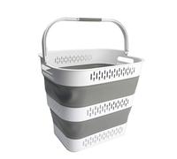 SAMMART 40L Collapsible Plastic Laundry Basket with Handles - Foldable Pop Up Storage Container/Organizer - Portable Laundry Hamper - Space Saving (1, White/Grey)