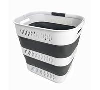 SAMMART 40L Collapsible Plastic Laundry Basket with Handles - Foldable Pop Up Storage Container/Organizer - Portable Laundry Hamper - Space Saving (1, White/Steel Grey)
