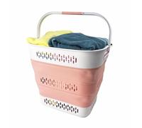 SAMMART 40L Collapsible Plastic Laundry Basket with Handles - Foldable Pop Up Storage Container/Organizer - Portable Laundry Hamper - Space Saving (1, Grey/Quartz Pink)