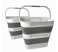 SAMMART 40L Collapsible Plastic Laundry Basket with Handles - Foldable Pop Up Storage Container/Organizer - Portable Laundry Hamper - Space Saving (2, Grey)