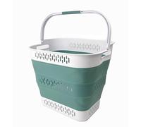 SAMMART 40L Collapsible Plastic Laundry Basket with Handles - Foldable Pop Up Storage Container/Organizer - Portable Laundry Hamper - Space Saving (1, White/Celadon Green)