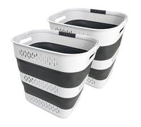 SAMMART 40L Collapsible Plastic Laundry Basket with Handles - Foldable Pop Up Storage Container/Organizer - Portable Laundry Hamper - Space Saving (2, White/Steel Grey)