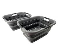 SAMMART 41L Collapsible 3 Handled Plastic Laundry Basket - Foldable Pop Up Storage Container/Organizer - Space Saving Hamper/Basket (2, Grey/Black)