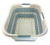 SAMMART 41L Collapsible 3 Handled Plastic Laundry Basket - Foldable Pop Up Storage Container/Organizer - Space Saving Hamper/Basket (1, Grey/Sterling Blue)