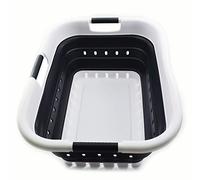 SAMMART 41L Collapsible 3 Handled Plastic Laundry Basket - Foldable Pop Up Storage Container/Organizer - Portable Washing Tub - Space Saving Hamper/Basket (3 handled rectangular, White/Black)