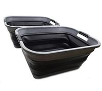 SAMMART 41L Collapsible Plastic Laundry Basket - Foldable Pop Up Storage Container/Organizer - Space Saving Hamper/Basket, Water capacity: 32L (Grey/Black (Set of 2))