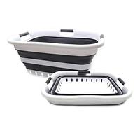 SAMMART 41L Set of 2 Collapsible 3 Handled Plastic Laundry Basket - Foldable Pop Up Storage Container/Organizer - Portable Washing Tub - Space Saving Hamper/Basket (2, White/Black)