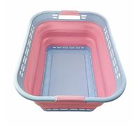 SAMMART 42L Collapsible Plastic Laundry Basket - Foldable Pop Up Storage Container/Organizer - Portable Washing Tub - Space Saving Hamper/Basket (Cool Blue/Maglia Rosa)
