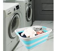 SAMMART 42L Collapsible Plastic Laundry Basket - Foldable Pop Up Storage Container/Organizer - Portable Washing Tub - Space Saving Hamper/Basket (Grey/Cyanine, 1)