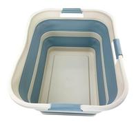 SAMMART 42L Collapsible Plastic Laundry Basket - Foldable Pop Up Storage Container/Organizer - Portable Washing Tub - Space Saving Hamper/Basket (1, Grey/Sterling Blue)